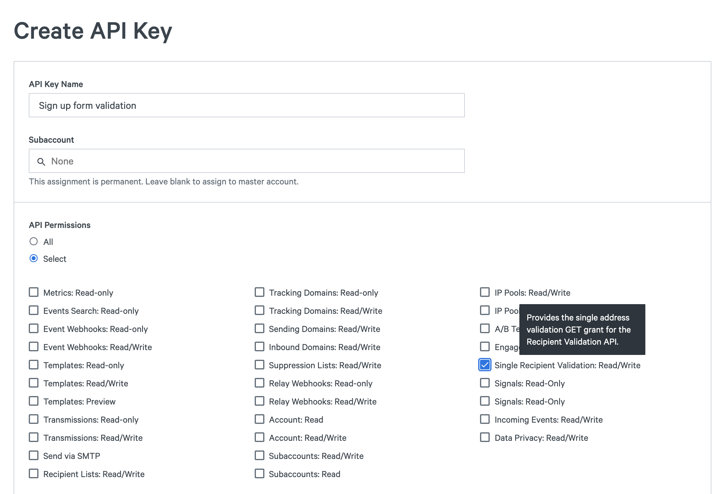 Create a Recipient Validation API key